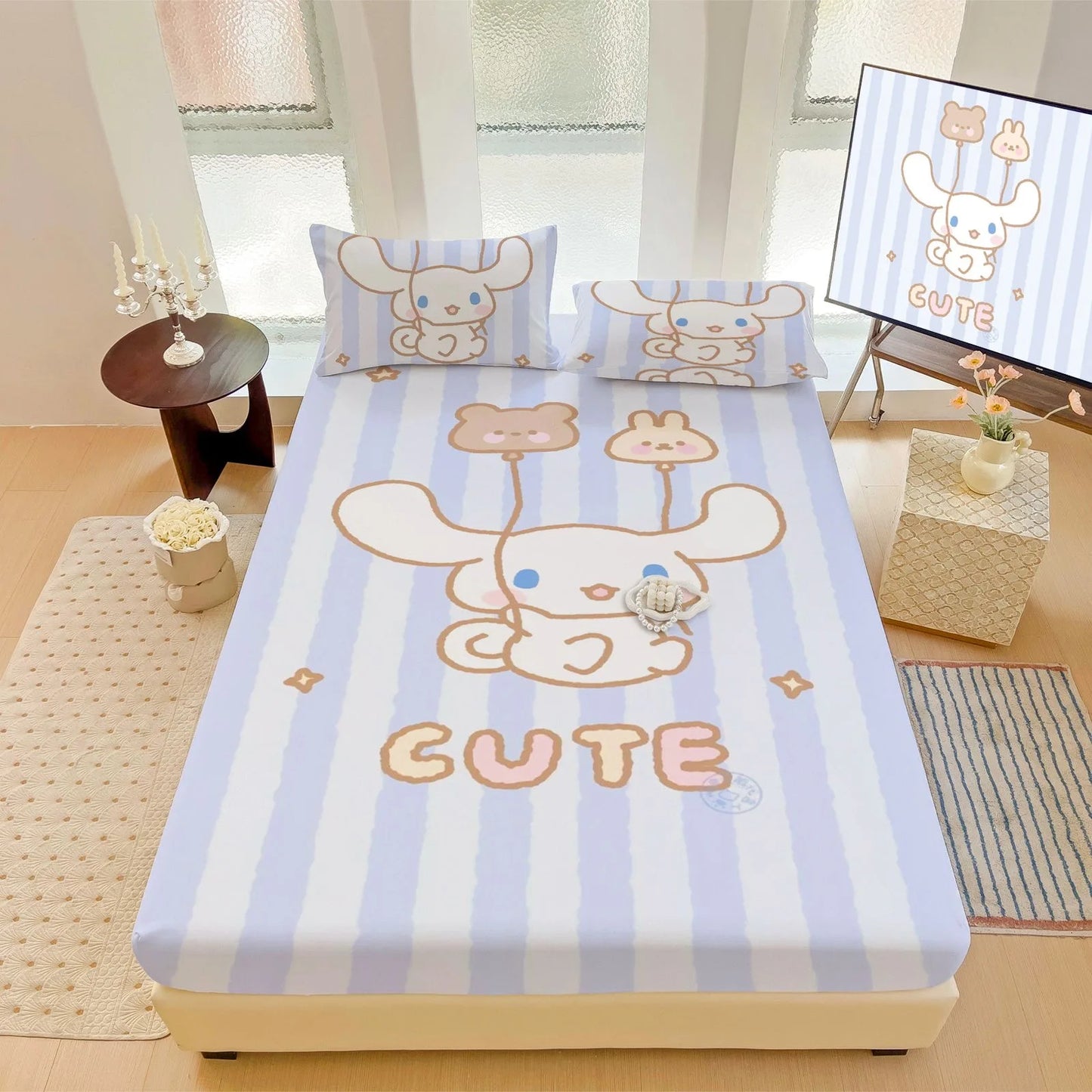 Hemasa  Bed Mattress Cover Cute Cartoon Painted Bed Linen Fitted Sheet For Kids Adult Single Double Size