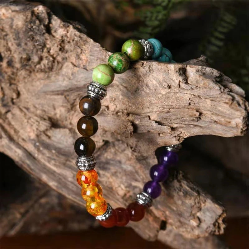 Kolmsta 7 Chakra Reiki Prayer Healing Balancing Bracelet Elephant tree of Life Natural Beads Bracelets Yoga Meditation Jewelry