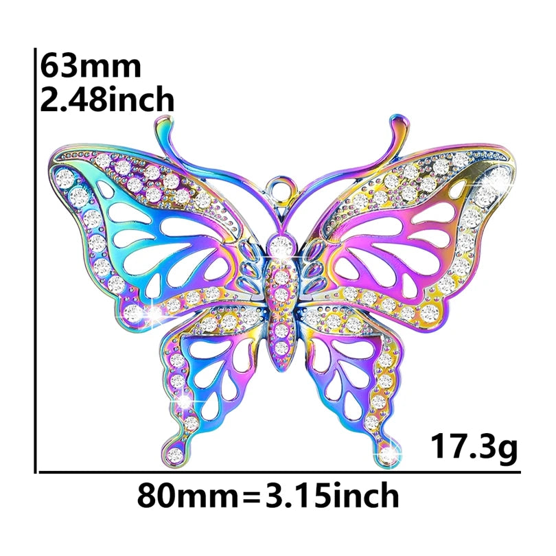 Vintage Butterfly Rhinestone Necklace for Women Rainbow Charms Collar Choker Alloy Pendant 50cm Stainless Steel Chains Jewelry
