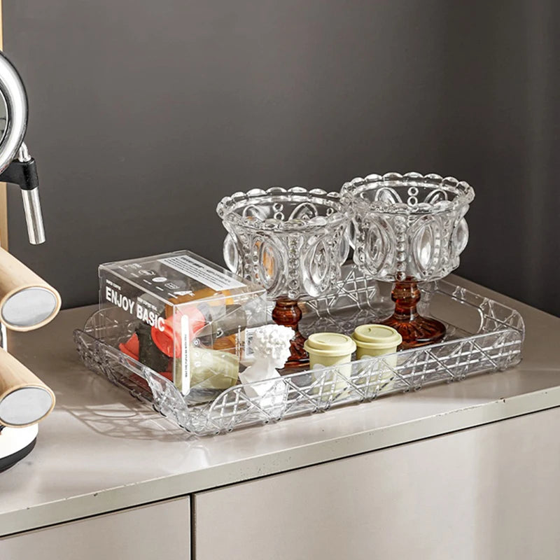 Tejesa Luxury Rattan Rectangle Storage Tray for Coffee Table & Dressing Table ,Kitchen Tea Tray Multi-Purpose Serving Tray 〔YY33〕