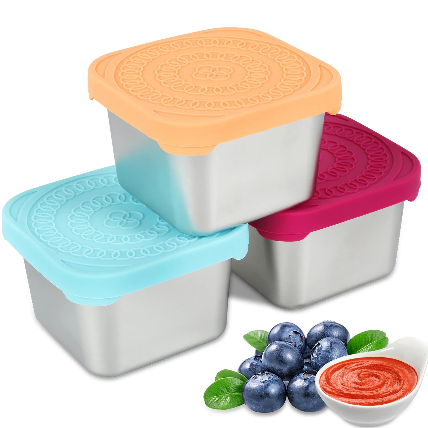 Tejesa 6/3pc Sauce Cup Dipping Bowl Stainless Steel Salad Dressing Bowl Leak-proof Tomato Sauce Bento Saucer with Lid Mini Snack Box