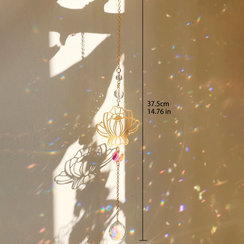 Hemasa Sun Catcher Crystal Lotus Hanging Crystals Stained Glass Suncatcher Outdoor Decor Rainbow Maker Prism Chakras Garden Decoration