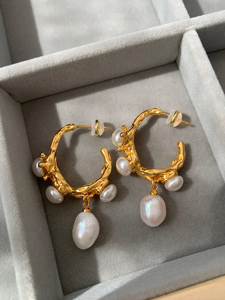 Hemasa Pearl Pendant Women's Earrings  geometric large earrings Ear studs