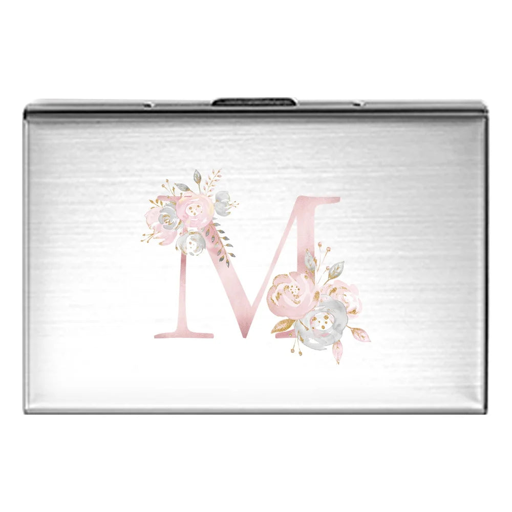 Tejesa Metal Business Card Holder - Slim Pocket Business Card Case for Unisex /Stainless Steel IC Cards /Pink Flower Print Series