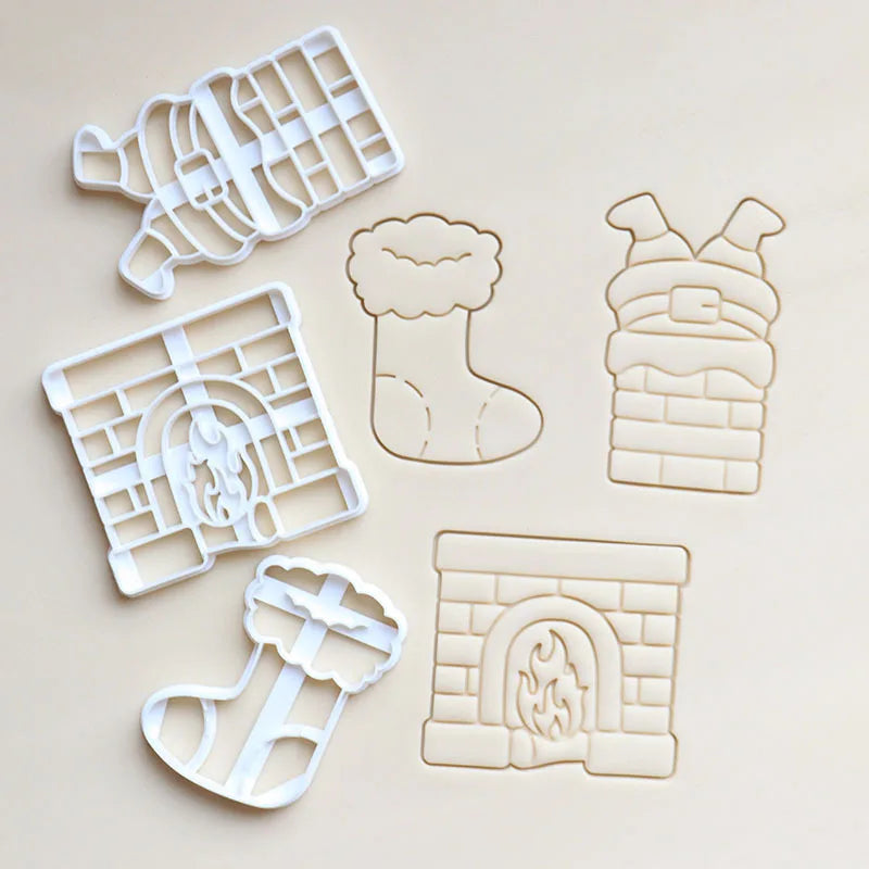 Christmas Gingerbread Cookie Cutters DIY Snowflake Santa 3D Plastic Biscuit Mold Stamp Fondant Pastry Cartoon Baking Supplies
