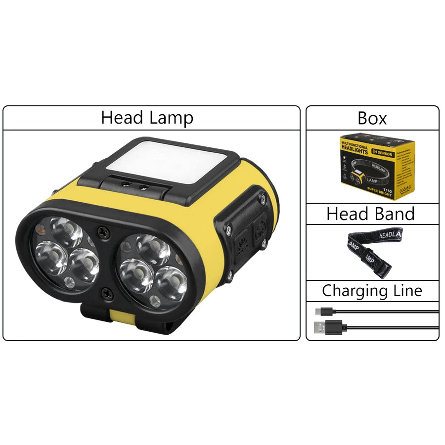Hemasa LED Smart Sensor Headlamp Cap Clip Light USB Rechargeable Flashlight  With Power Display Riding Fishing Camping Outdoor Torch
