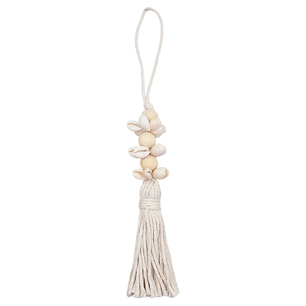 Bead Garland Beads Wood Tassel Country Decor Coastal Cowrie Nautical Boho Hanging Macrame Farmhouse Shells Wreath Natural Wooden
