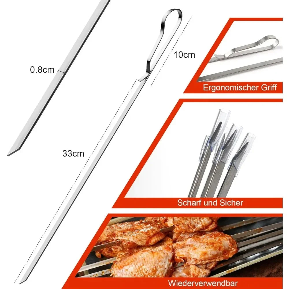 Hemasa Barbecue Skewer Reusable Stainless Steel BBQ Hot Dog Skewers Kebab Iron Stick For Outdoor Camping Picnic Cooking Tools