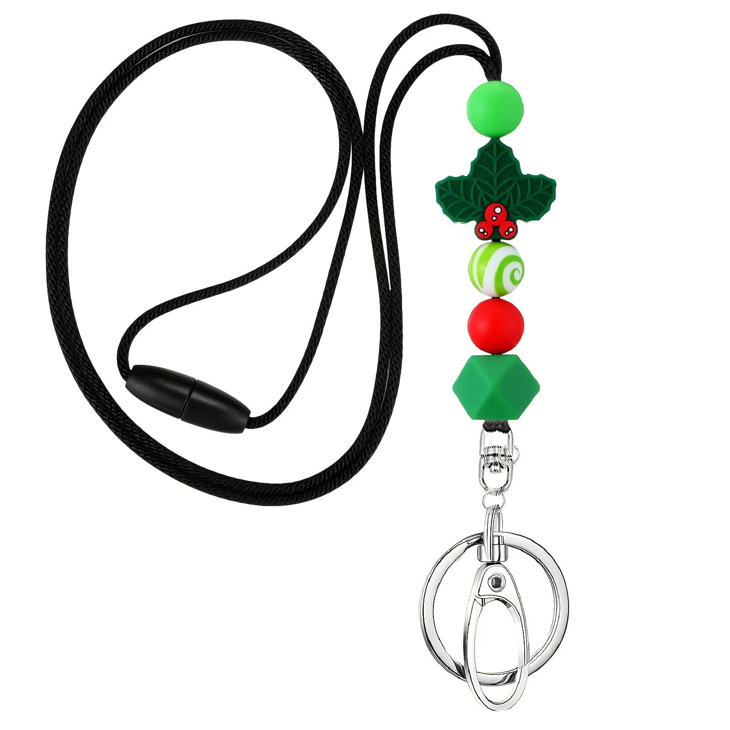 Tejesa Cute Christmas Tree Neck Teacher Lanyard for ID Badge Holder /Keys /Keychain/ Name Card Holder Silicone Beads Neck Strap Key Ring