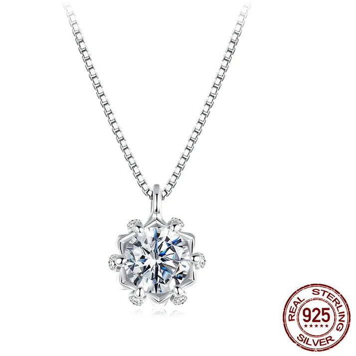 Tejesa 0.5CT Flower Buds Moissanite Necklace/ 925 Sterling Silver Halo Pendant Necklace with Box Chain for Women