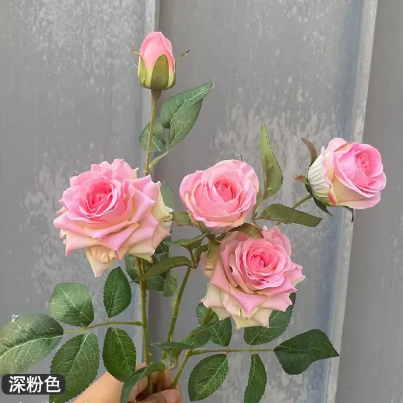 5Pc Artificial 5head Rose Silk Flowers for Wedding Background Layout Fake Rose Flowers Home Party Decoration Flower Arrangement