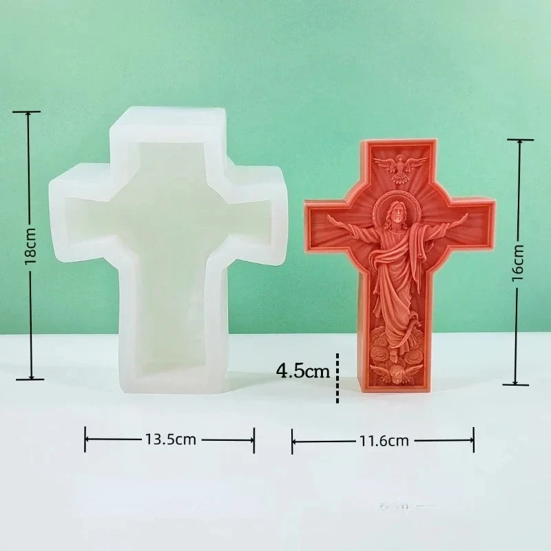 Hemasa Cross Jesus Statue Silicone Candle Mold/ Catholic Apostle Portrait Gypsum Concrete Resin Casting Tool