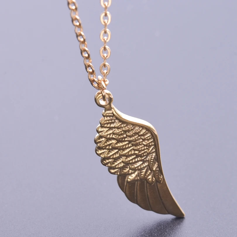 1/3 Pcs Stainless Steel Angel Single Feather Wings Bird Animal Gold Color Charms Three Tone Pendant Necklace For Women Gifts