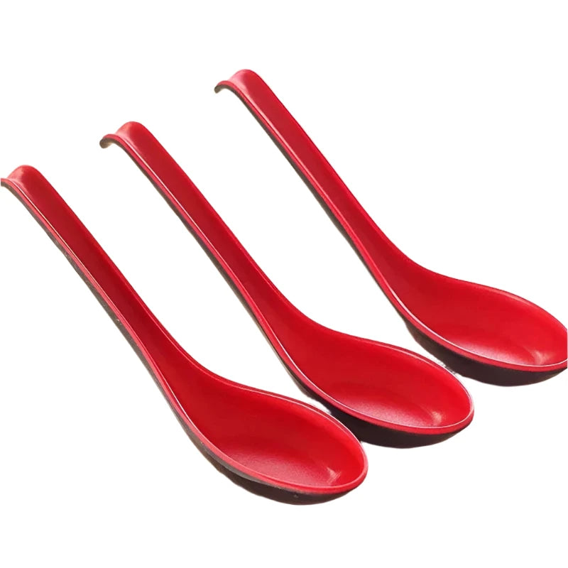 Hemasa 20Pcs Red and Black Soup Spoons Spoon Plastic Bicolor with Hook Practical Portable Long Handle Anti Scalding Antiskid TMZ