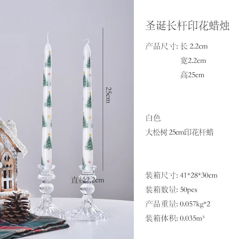 7.5'' Long Wedding Candles French Hand-Printed Pole Candle Long Taper Dinner Candles for Minimalist Home Decorative Candles