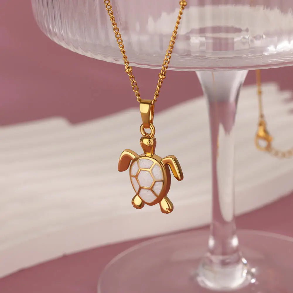 Hemasa Drop Oil Turtle Pendant Stainless Steel Necklaces for Women