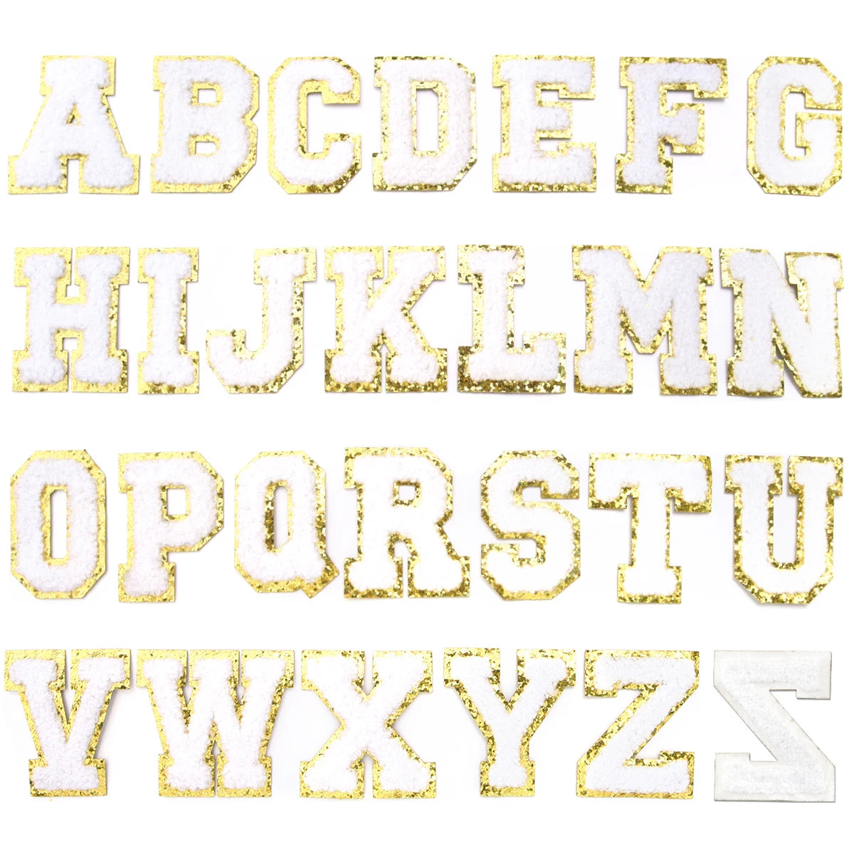 26Pcs/Set 6cm English Letter Patches Gold Edged Chenille Patches Ironing Fabric For DIY Crafts Name Sticker Bags Clothing Decor