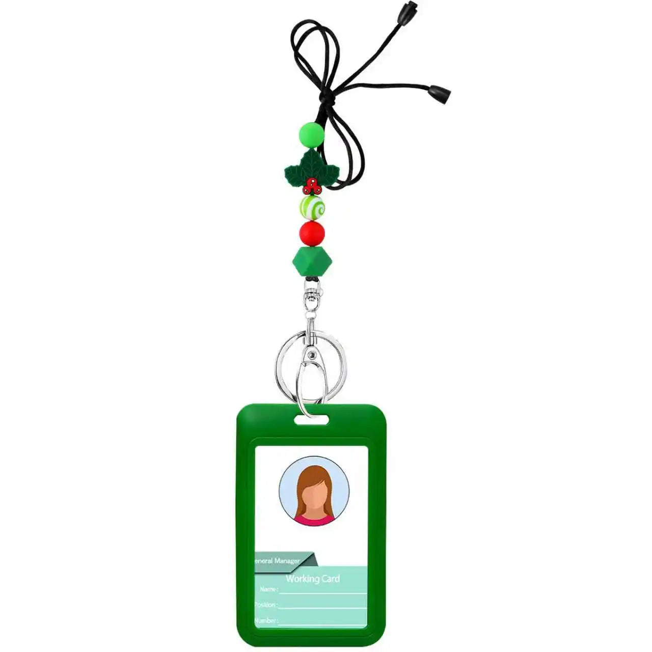 Tejesa Cute Christmas Tree Neck Teacher Lanyard for ID Badge Holder /Keys /Keychain/ Name Card Holder Silicone Beads Neck Strap Key Ring