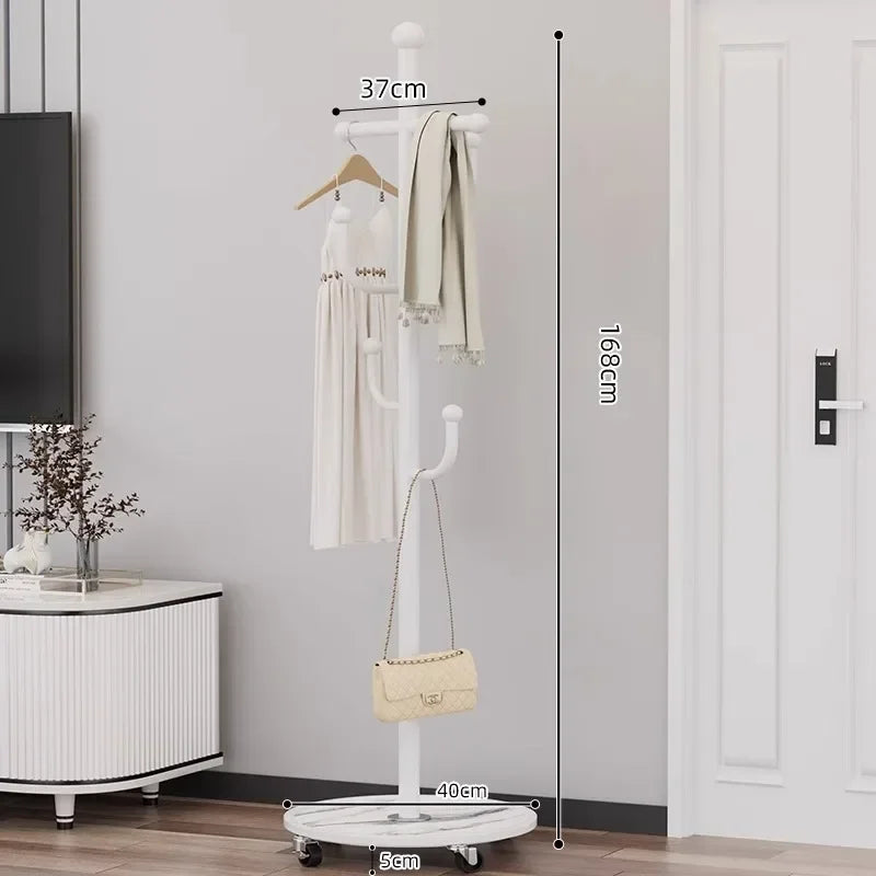 Standing Coat Rack with Basket, Entryway Coat Hanger Stand, Mobile Clothes Storage Rack with Wheels, Hallway
