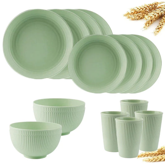 4/16Pcs Wheat Straw Ramen Bowl Tableware Dishes Full Tableware Of Plates Bowl Dinner Dishes Set Camping Tableware Dishes Set