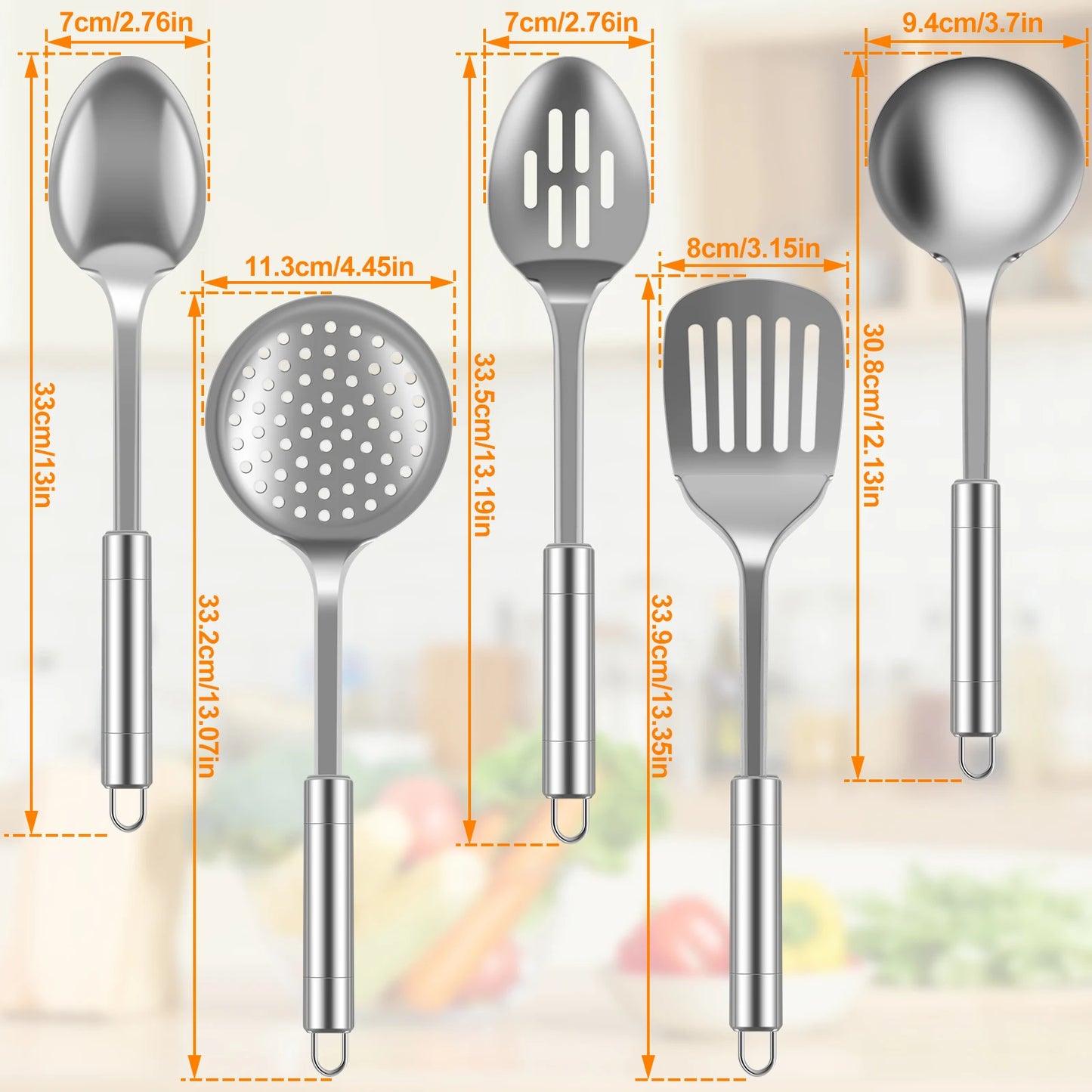 Tejesa 5/10Pcs Kitchen Cookware Cooking Utensils Set Stainless Steel Shovel Soup Spoon Utensils Dinnerware Cooking Tool Kitchen Gadgets