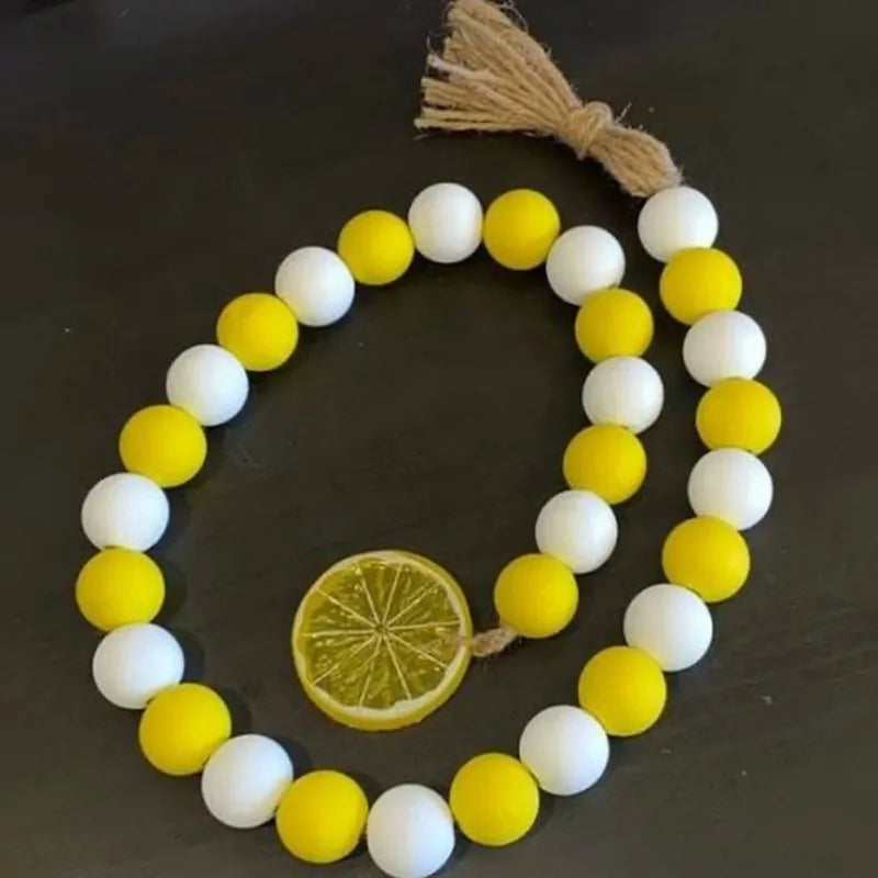 Wood Bead Garland With Lemon Pendant DIY Crafts Rustic Farmhouse Country Wall Decoration Boho Tassel Woven Tassel Ornaments