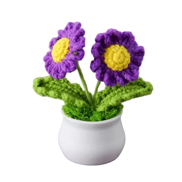 Hemasa Cute Daisy Crochet Flowers Potted Woven Flower Creative Artificial Flowers Car Office Table Decor Handwoven Plant Flor Tejida