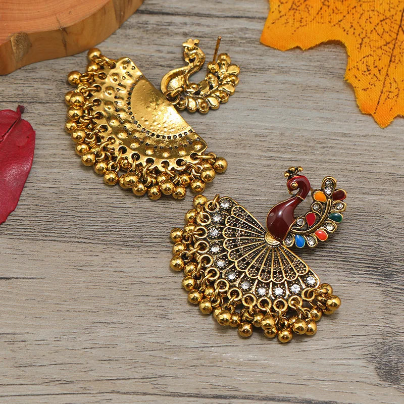Hemasa  Bohemian Ethnic Peacock Bells Tassel Drop Earrings for Women Jhumka Brincos Pendientes