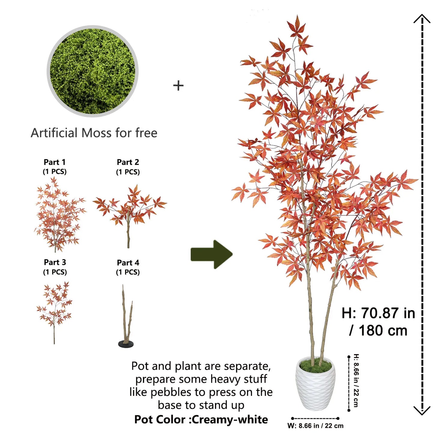 180-210cm Large Artificial Maple Leaf Tree with Plastic Pot Indoor Outdoor ornament Home garden Room festival party decoration