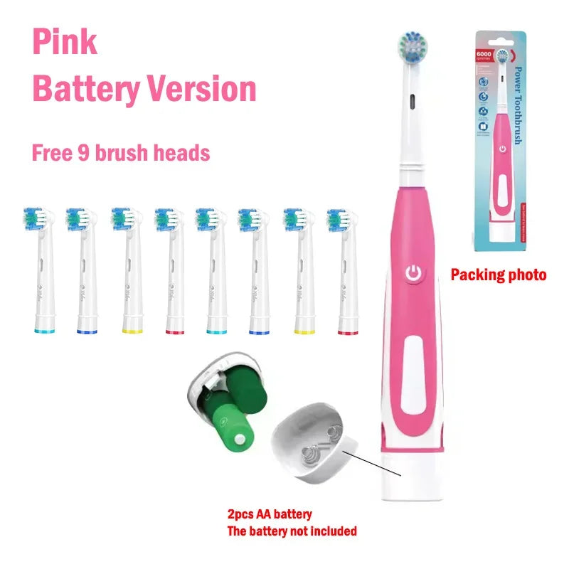 Sonic Electric Toothbrush Rounded 3D Vibrate Teeth Brush Rotation Gum Care Soft Bristle Heads Battery Power Teeth Whitening
