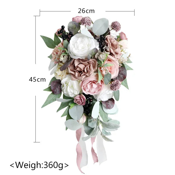 Tejesa Autumn Wedding Bouquet Vintage Terracotta Orange Sunflower Rose Bridal Cascading Bouquets for Fall Wedding Ceremony
