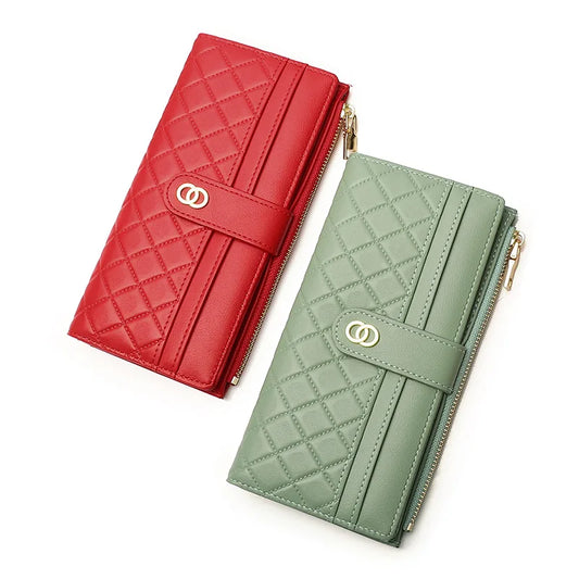 2022 New Multiple Card Slots Zipper Women Wallet Korean Style Purses and Handbags Luxury Designer Function Lattice Long Clutch