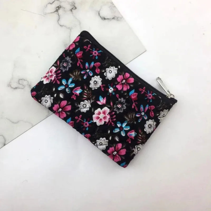 Hemasa Randon Colour Floral Cloth Coin Bags Purse Women's Ins Canvas Small Clutch Wallets Money Pouch Keys Earphone ID Credit Card Holder Bags