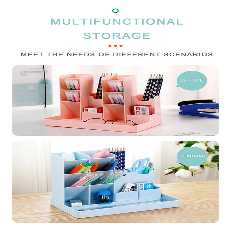 Bview Art 1PC Multi-functional Oblique Insert Pen Holder Student Desktop Combination Pen Bucket Storage Box for School Supplies