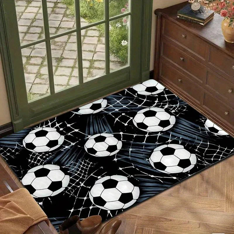 Hemasa Soccer-Themed Area Mat / Soccer Balls Design  Mat for  Porch / Home /Decor