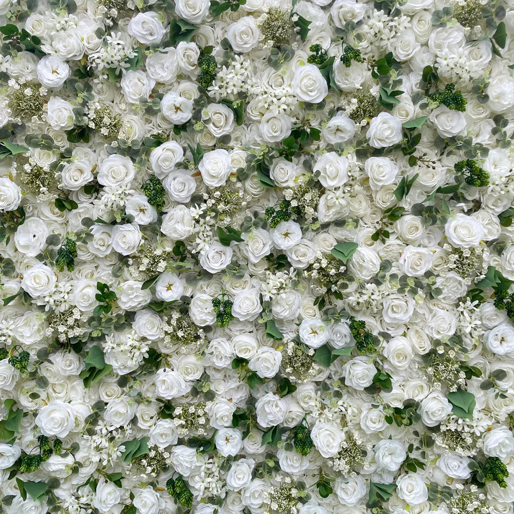 Rose Hydrangea Green Leaf Artificial Flowers Wall Cloth White Roll Up Curtain Hang Floral Wedding Event Backdrop Decor Props