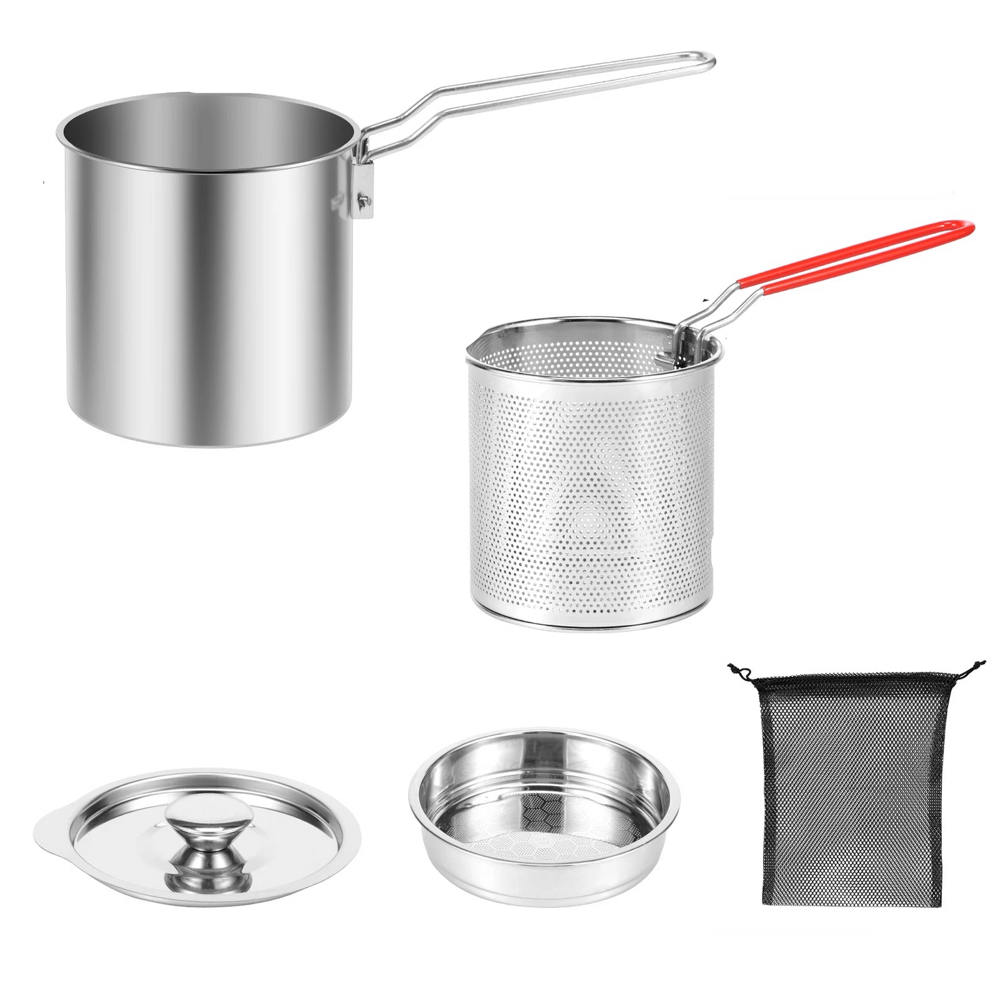 Tejesa Deep Fryer Pot with Strainer Basket Stainless Steel Oil Fry Pot Oil Filter Container for French Fries Chicken Wings Fish Shrimp