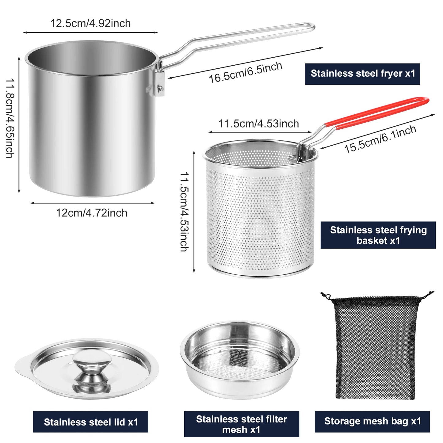 Tejesa Deep Fryer Pot with Strainer Basket Stainless Steel Oil Fry Pot Oil Filter Container for French Fries Chicken Wings Fish Shrimp