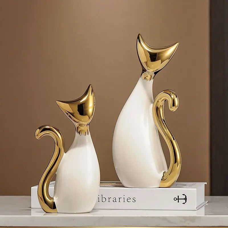 Light Luxury High-end Cat Ceramic Art Ornaments Home Living Room Furnishings Crafts TV Wine Cabinet Desktop Figurines Decoration