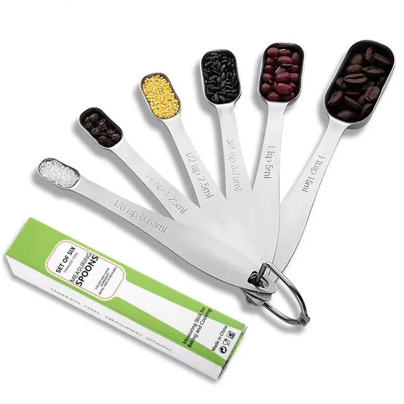 Tejesa 6Pcs Stainless Steel Measuring Spoon Set /Coffee Sugar Tea Spice Measuring Scoop Set With Scale For Kitchen Baking Measuring Tool