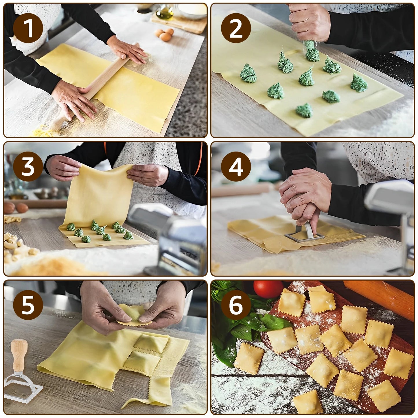 Tejesa 6Pcs Ravioli Maker Set Ravioli Cutter Pastry Press Mold Dumpling Lace Ravioli Maker Raviol Stamp Cookie Mold Kitchen Baking Tool