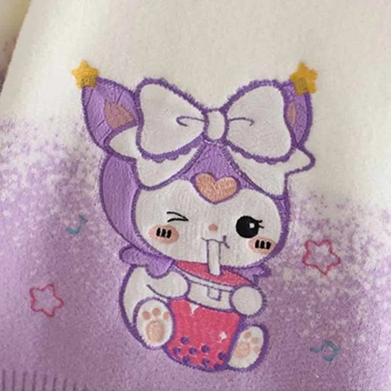 Girls Trend Sweater 2024 New Autumn and Winter Outfit Knit Pullover Sweater Girls Cartoon Kuromi Tops Children Casual Base Shirt