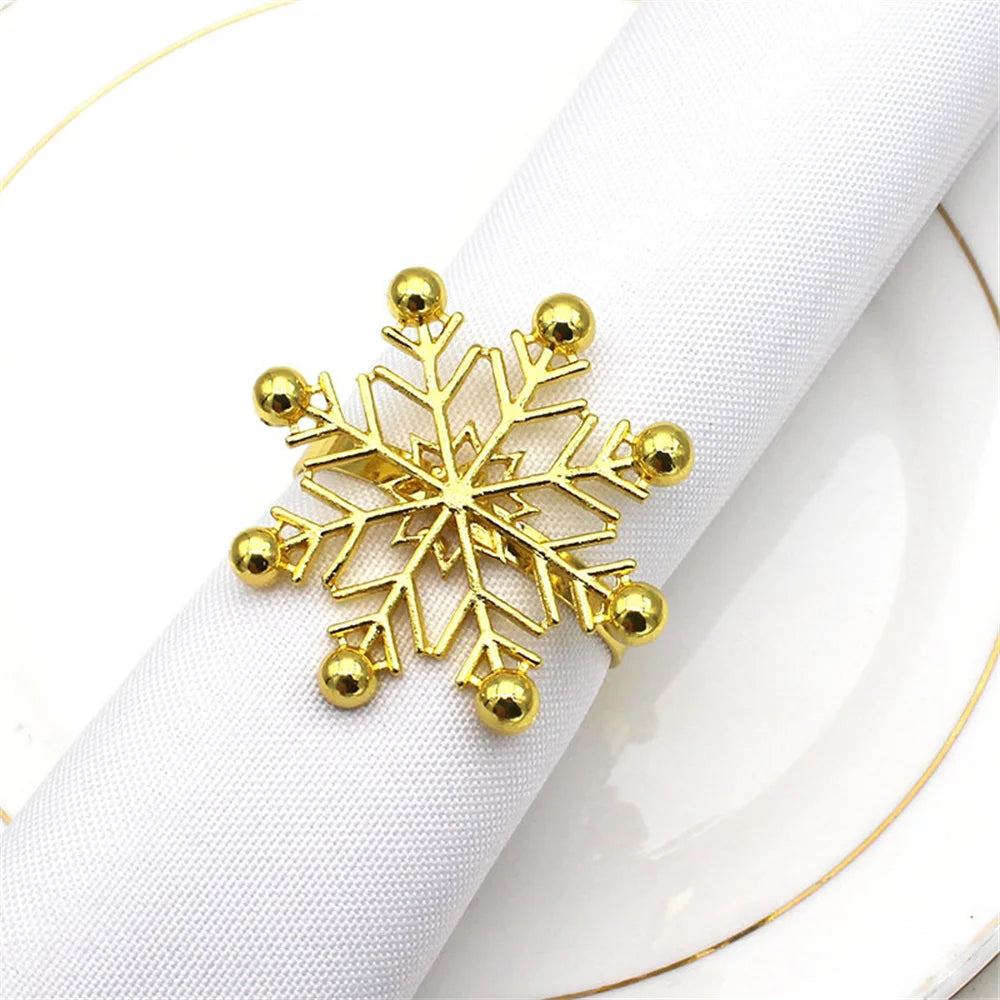 6Pcs Christmas Snowflake Napkin Rings for Table Setting Metal Napkin Holder for Home Winter Party Decor Navidad 2024 Noel ERC126