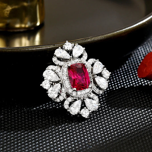 Geometric simple magnetic buckle red zircon flower shape bright colorful treasure clothing anti-exposure collar corsage