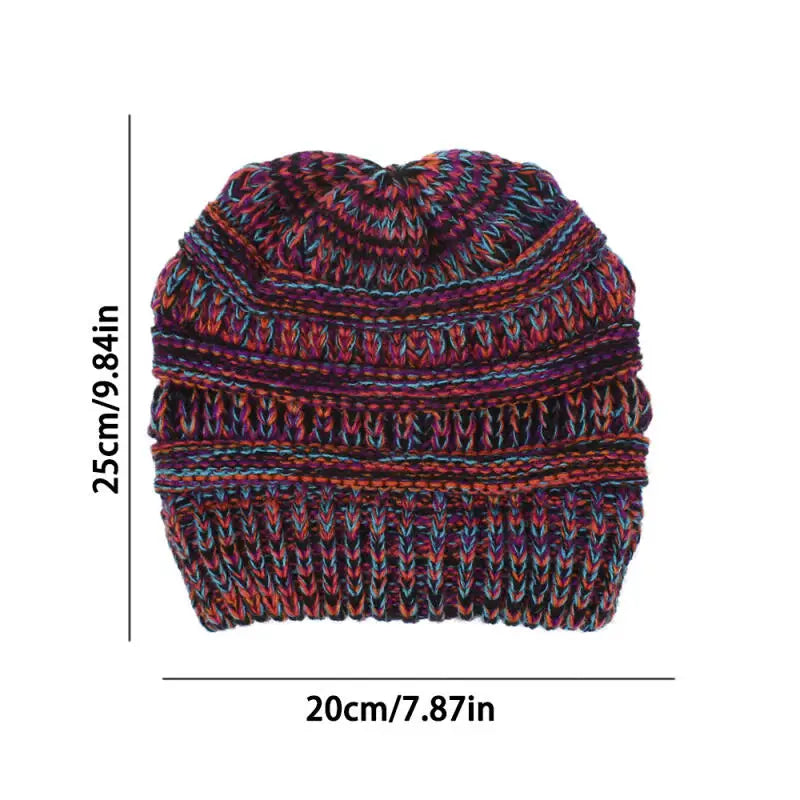 Tejesa Mixed color knitted woolen hat, women's ponytail hat, warm hat, toe cover, ear protection hat, hot selling
