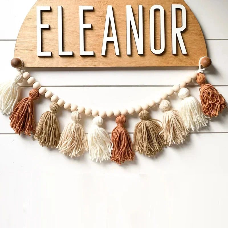 Nordic Style Hand-woven Wooden Beads String Wool Tassel  Home 2023 New Style Children's Kid Room Decoration Wall Hangings Decor