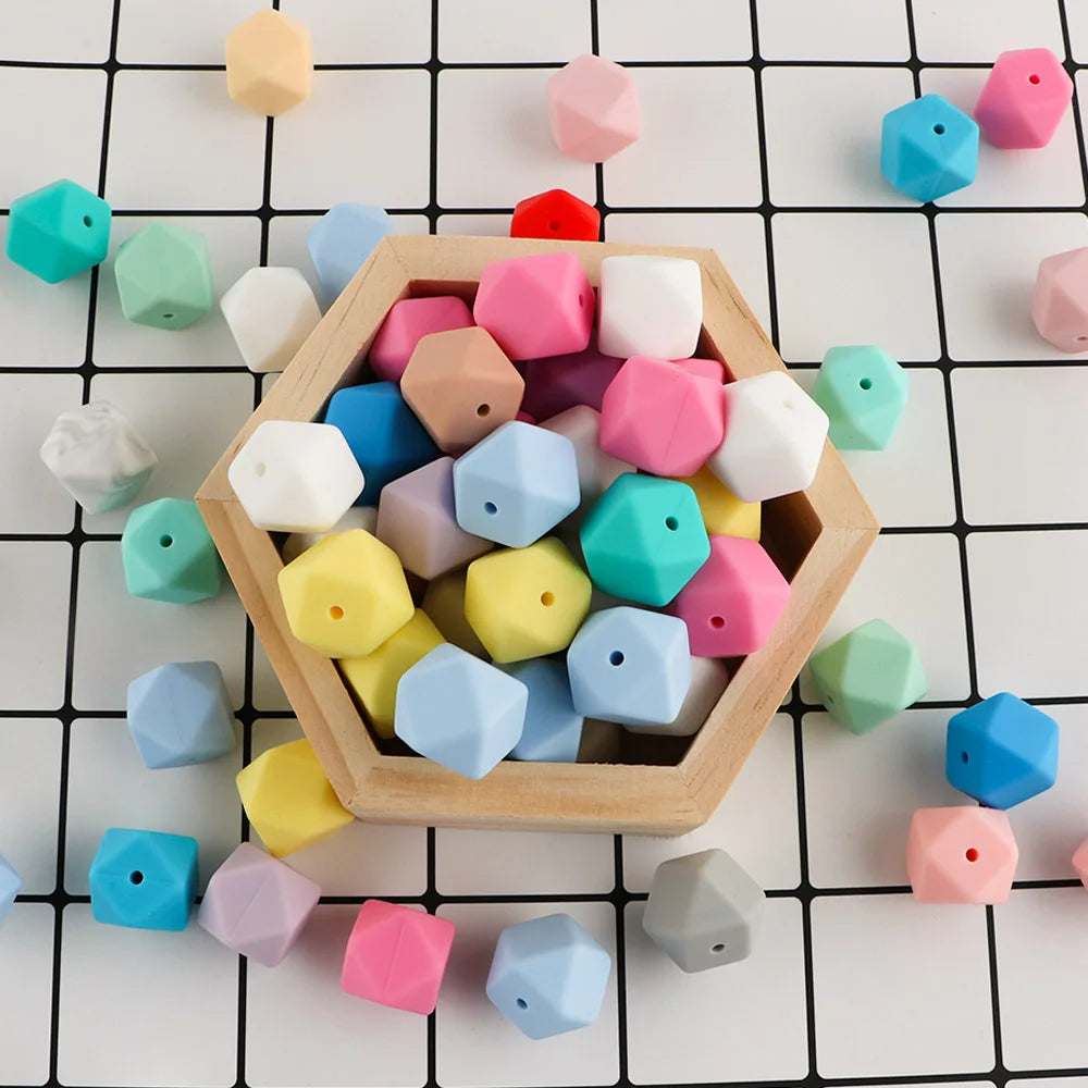 Sunrony 20pcs Hexagon Silicone Beads 14mm/17mm Silicone Beads For Jewelry Making Bulk DIY Pacifier Chain Jewelry Accessories