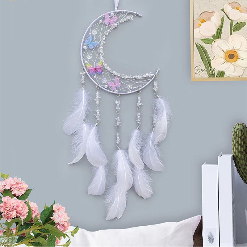 Hemasa  Pink Feather Butterfly Wind Chimes Dream Catcher Handmade Living Room Hanging Ornaments Wall Pendant Festival Party Gifts
