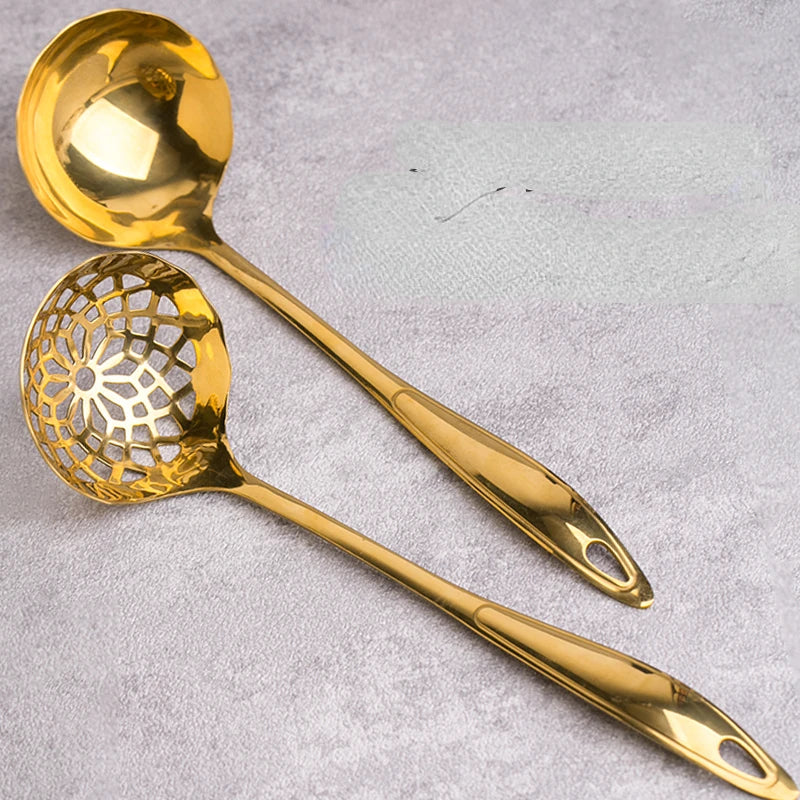 Tejesa  Long Handle Stainless Steel Soup Spoon / Hot Pot Spoon/ Large Golden Soup Spoon