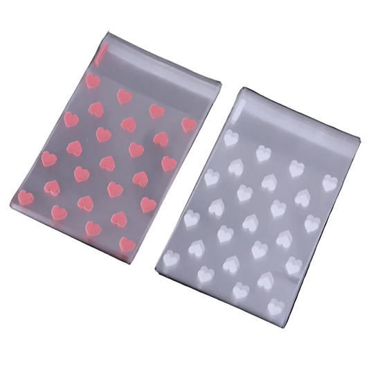 50pcs/lot Heart Transparent Self Sealing Bag Pink White Love Pattern Plastic Bag Candy Cookie Storage Bag Jewelry Packaging Bag